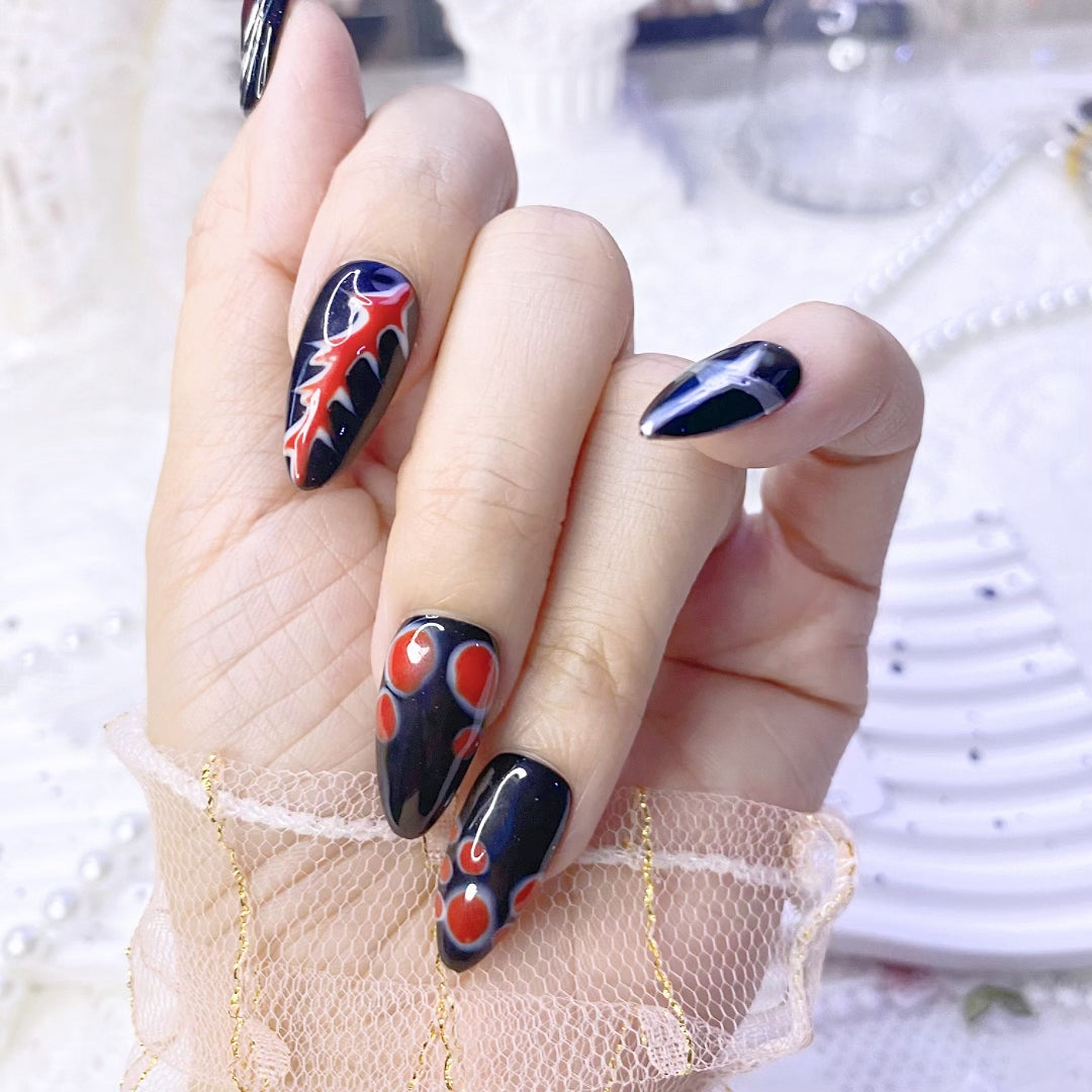 Handmade Dark Gothic Evil Eye Press-On Nails | Creative Spicy Bloodshot Almond Shape
