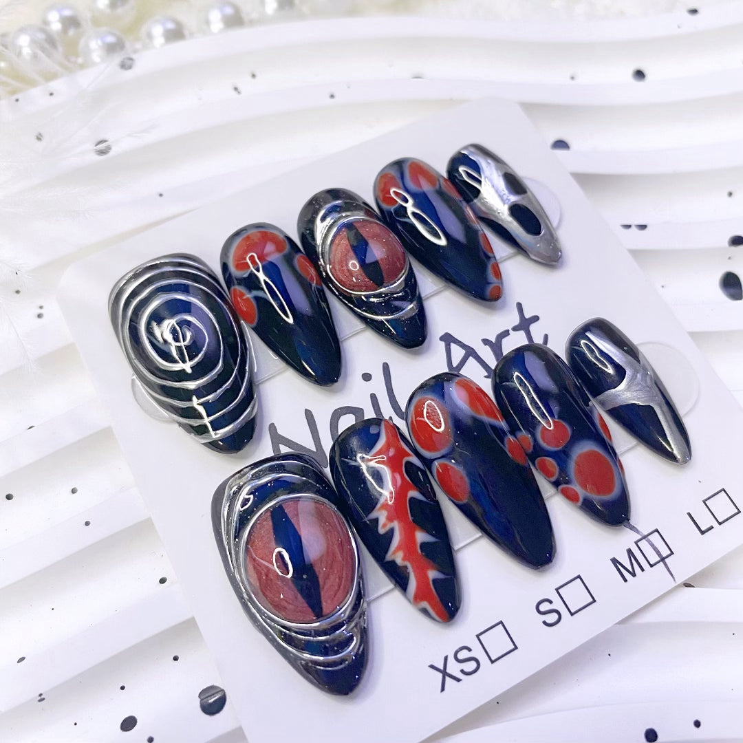 Handmade Dark Gothic Evil Eye Press-On Nails | Creative Spicy Bloodshot Almond Shape