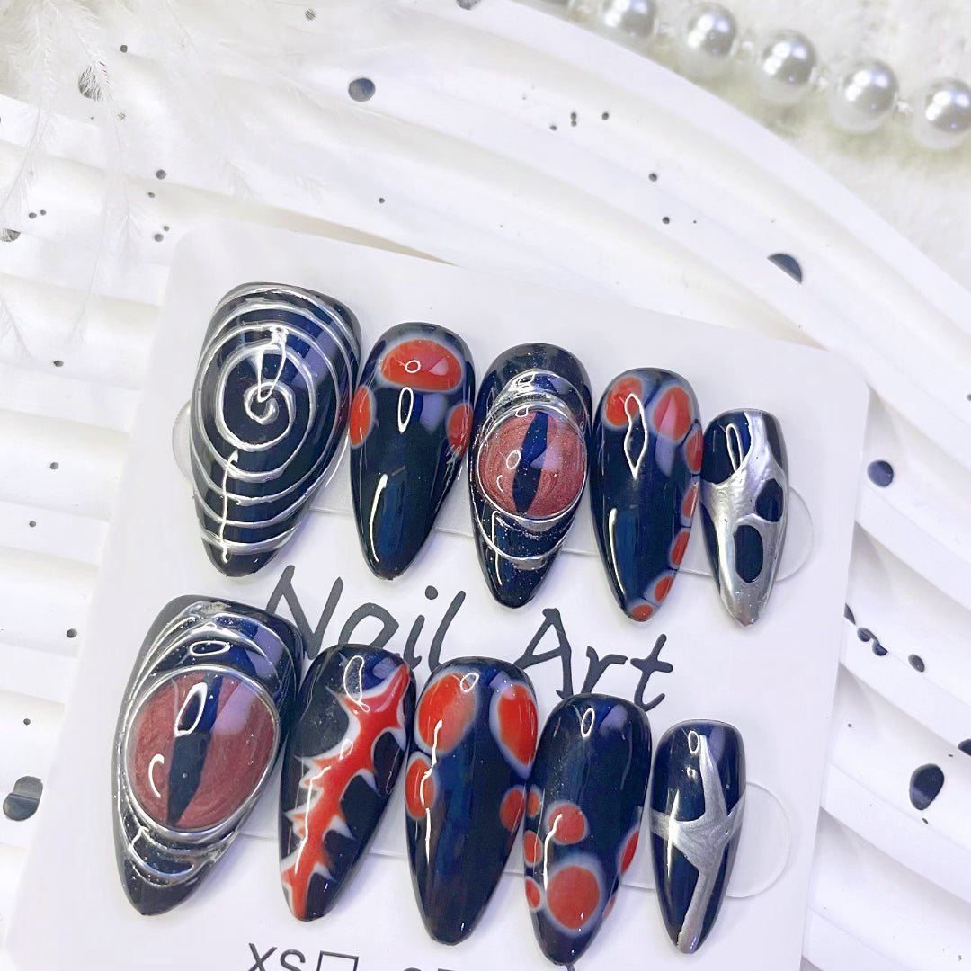 Handmade Dark Gothic Evil Eye Press-On Nails | Creative Spicy Bloodshot Almond Shape