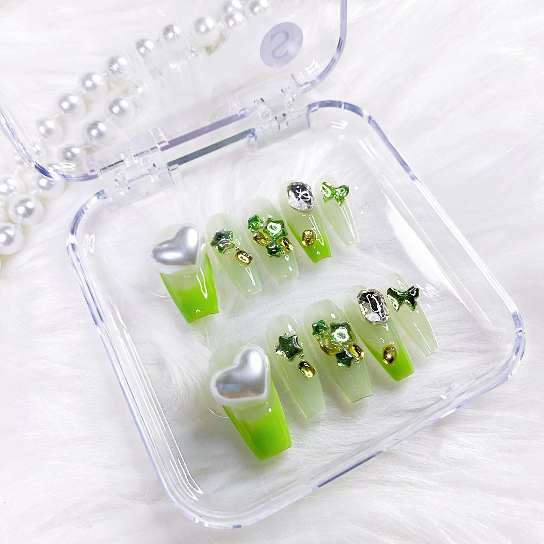 green love press on nails
