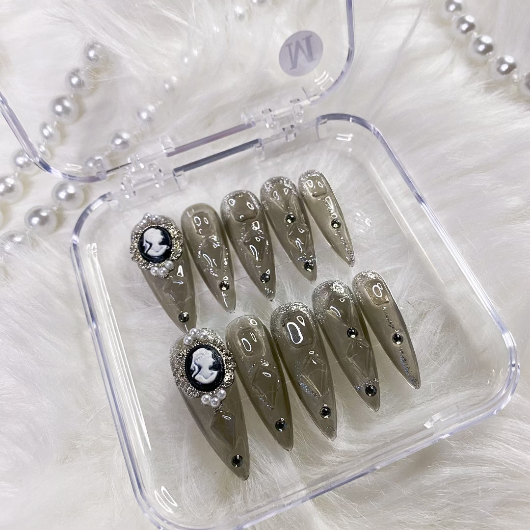 Black beauty with long water drops PRESS ON NAILS