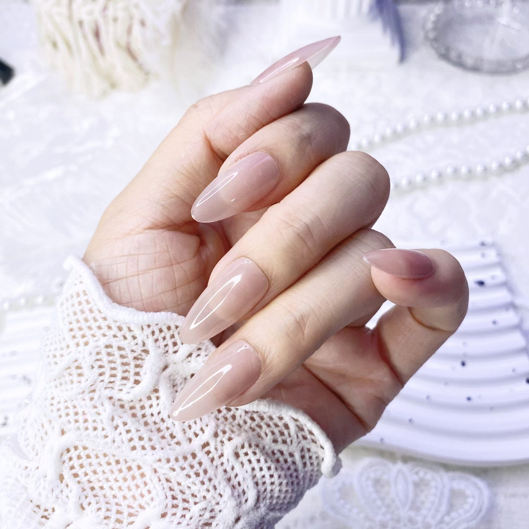 Handmade Gel Press-On Nails | Simple Everyday Nude Almond Shape False Nails