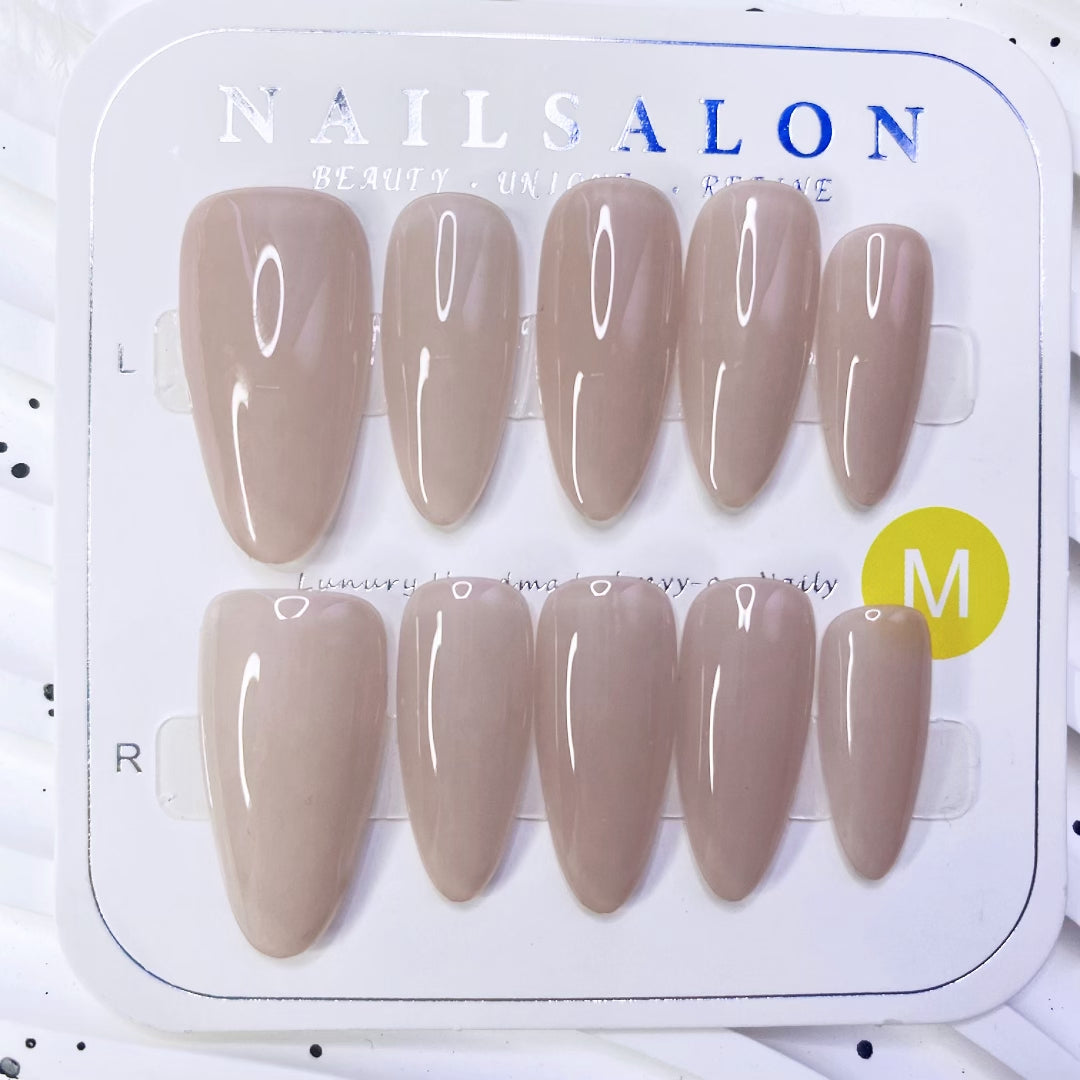 Handmade Gel Press-On Nails | Simple Everyday Nude Almond Shape False Nails