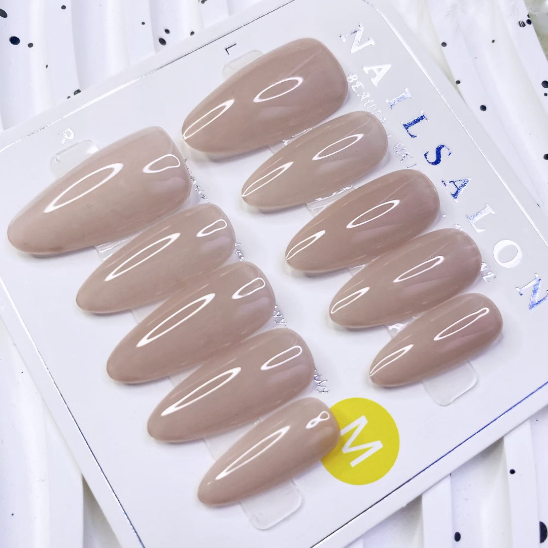 Handmade Gel Press-On Nails | Simple Everyday Nude Almond Shape False Nails