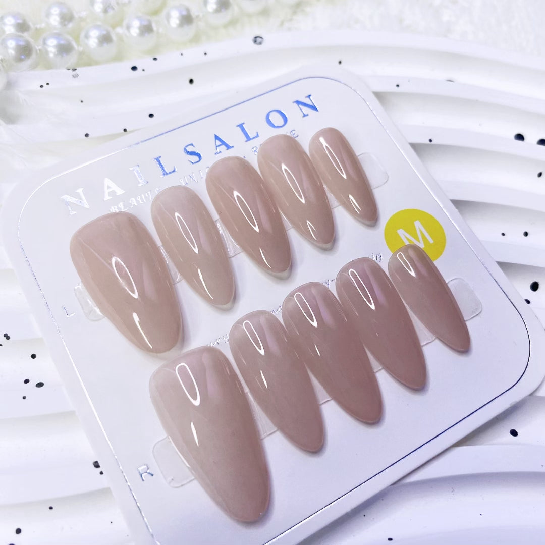 Handmade Gel Press-On Nails | Simple Everyday Nude Almond Shape False Nails
