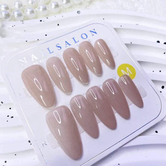 Handmade Gel Press-On Nails | Simple Everyday Nude Almond Shape False Nails