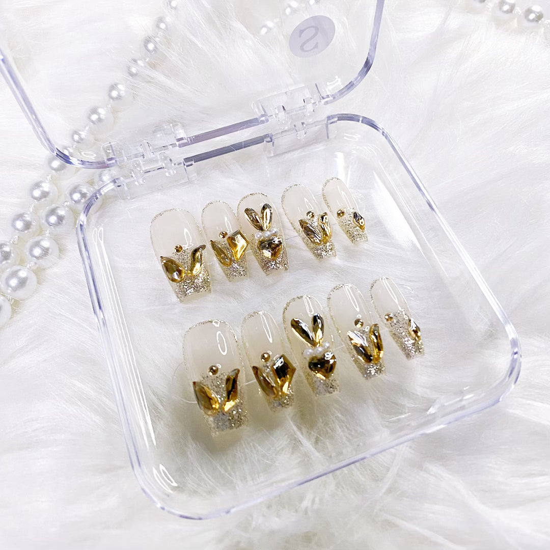 Nude Rabbit Diamond press on nails