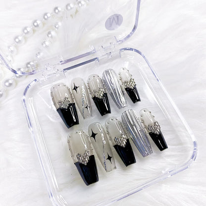 Black hollow heart press on nails