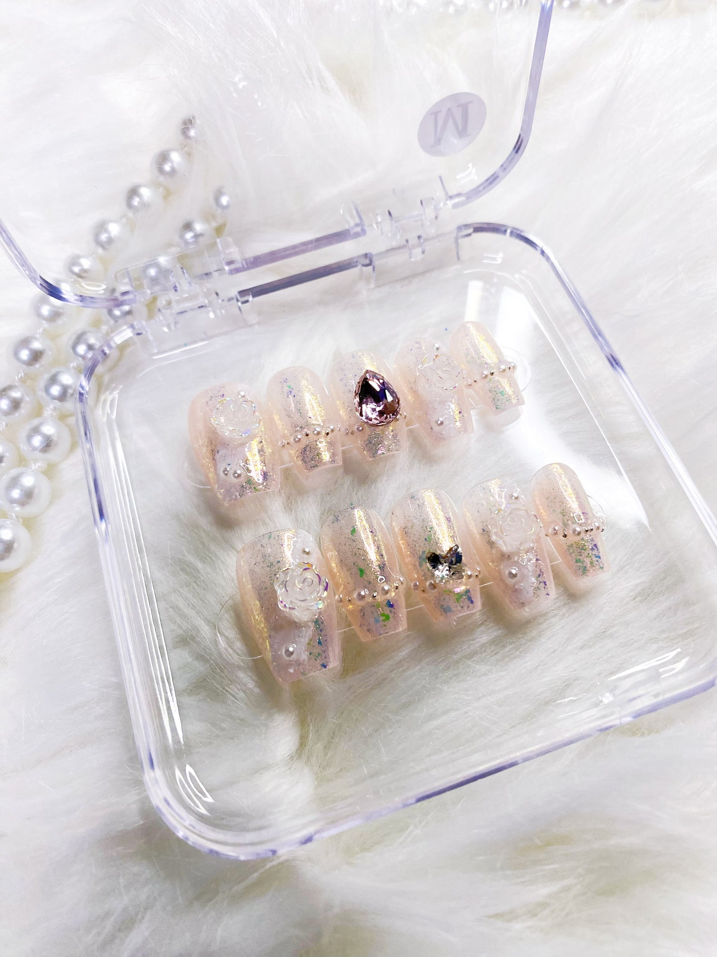 gold pink rose press on nails