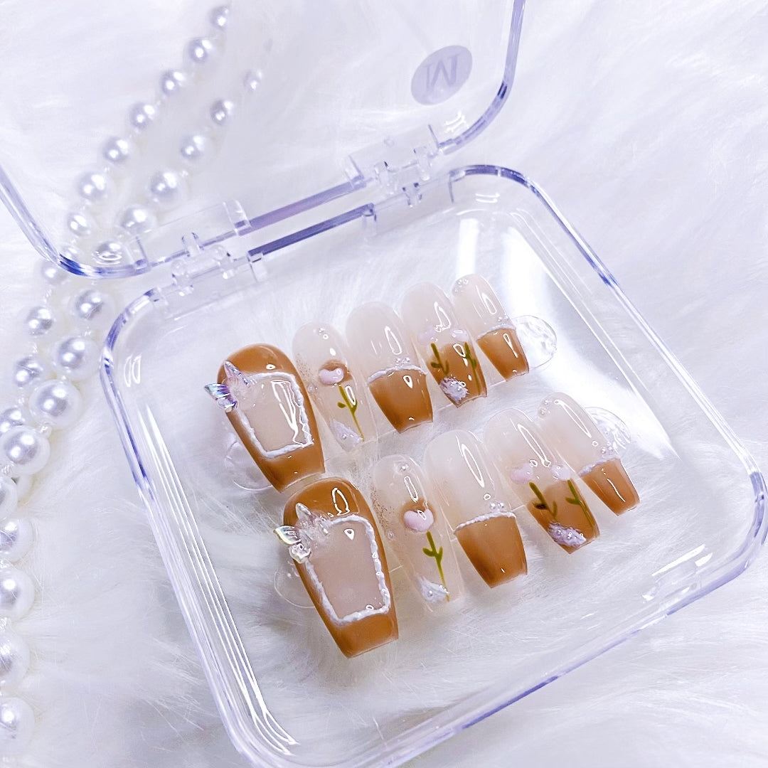 pink rose press on nails