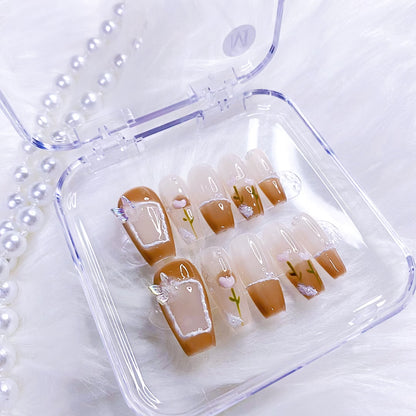 pink rose press on nails