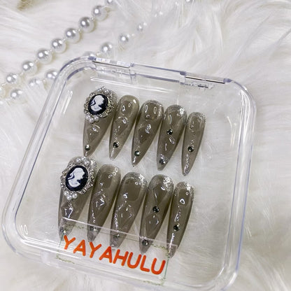 Black beauty with long water drops PRESS ON NAILS