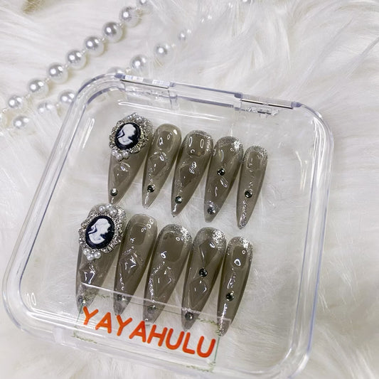 Black beauty with long water drops PRESS ON NAILS