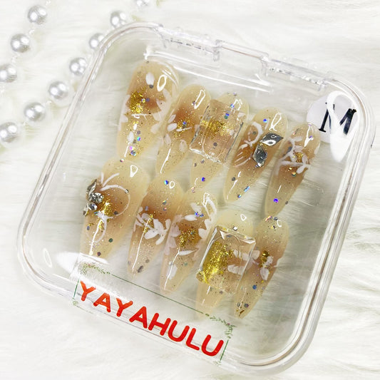 Water drop tip curve pattern fragments press on nails