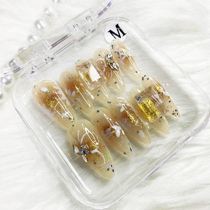 Water drop tip curve pattern fragments press on nails
