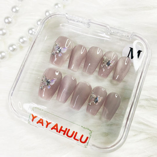 Nude magnetic powder press on nails