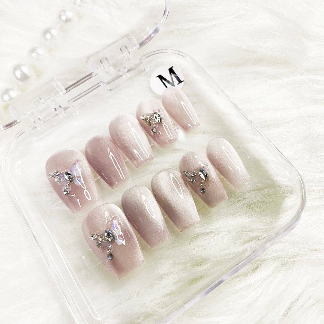 Nude magnetic powder press on nails