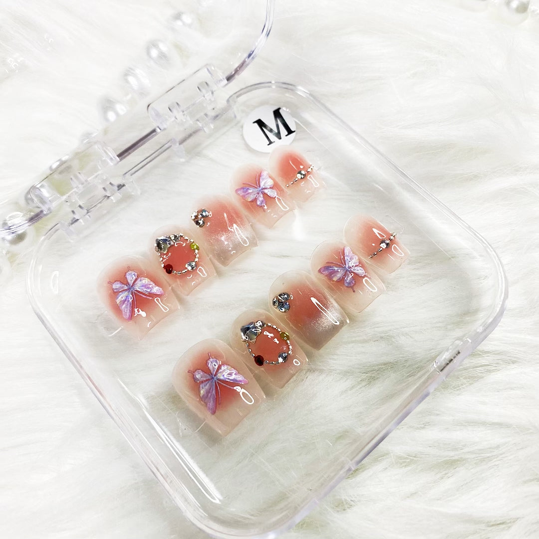 Nude Butterfly Magnetic Powder press on nails