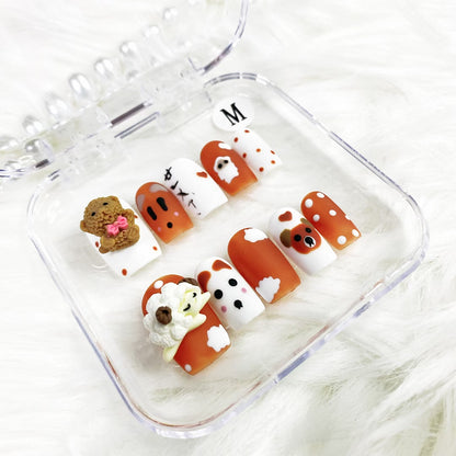 Bear Sheep Press-On Nails | Custom Cute Animal Nail Art, Handmade Fake Nails | Birthday & Holiday Gift for Her