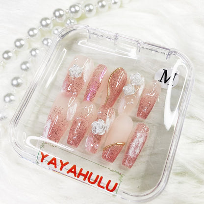pink camellia PRESS ON NAILS