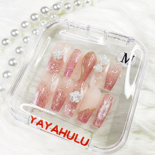 pink camellia PRESS ON NAILS