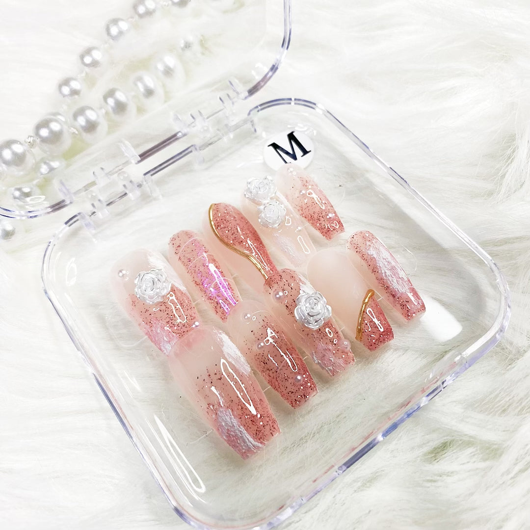 pink camellia PRESS ON NAILS