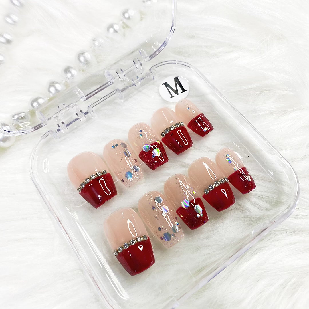 Red French chain PRESS ON NAILS