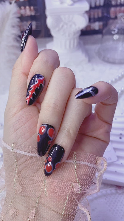Handmade Dark Gothic Evil Eye Press-On Nails | Creative Spicy Bloodshot Almond Shape